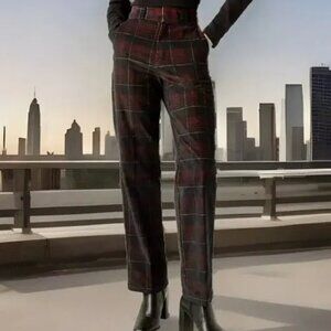 Dickies Alma Corduroy Pants Womens 24 Dark Plaid Hi Rise Straight MRSP $100